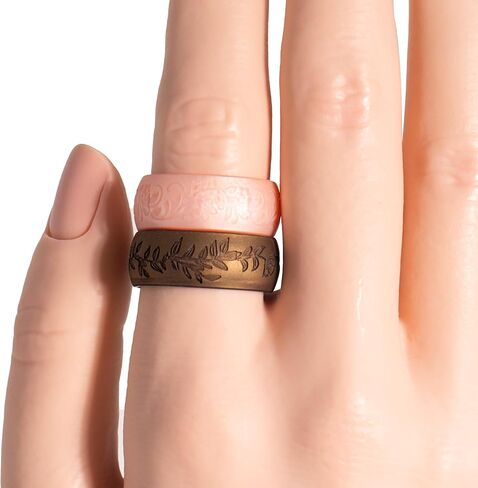 2/4/6 Packs Silicone Rings for Women – Soft & Elegant with Laser-Engraved Floral Vines. Breathable, Comfort-First Design. Stackable, Lightweight Rubber Wedding Bands & Engagement Rings. in Saudi Arabia