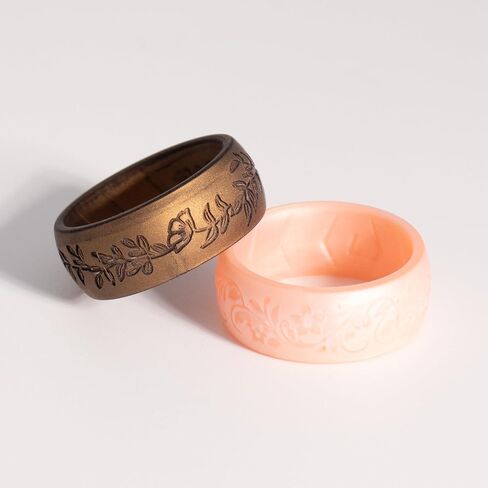 2/4/6 Packs Silicone Rings for Women – Soft & Elegant with Laser-Engraved Floral Vines. Breathable, Comfort-First Design. Stackable, Lightweight Rubber Wedding Bands & Engagement Rings. in Saudi Arabia