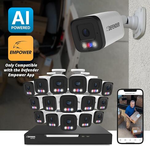 نظام كاميرا أمان سلكي PoE مدعوم بالذكاء الاصطناعي Defender Sentinel 4K UHD مع 1 تيرابايت 8Ch NVR، 6 كاميرات مراقبة خارجية معدنية 8MP/4K، اكتشاف بشري ذكي بالذكاء الاصطناعي، ردع وميض باللون الأزرق والأحمر، تطبيق جوال in Kuwait