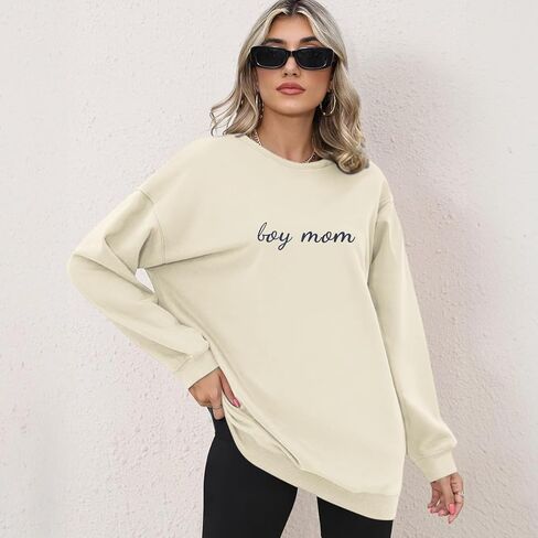 Boy Mom Embroidered Sweatshirt Mama Sweatshirts for Women Mama Life Casual Crewneck Hoodies Oversized Pullover Top in Saudi Arabia