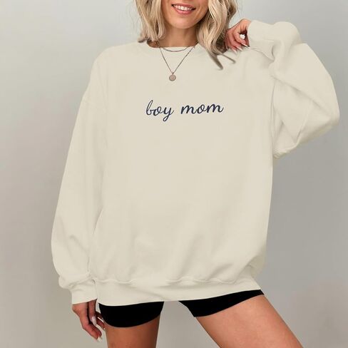 Boy Mom Embroidered Sweatshirt Mama Sweatshirts for Women Mama Life Casual Crewneck Hoodies Oversized Pullover Top in Saudi Arabia