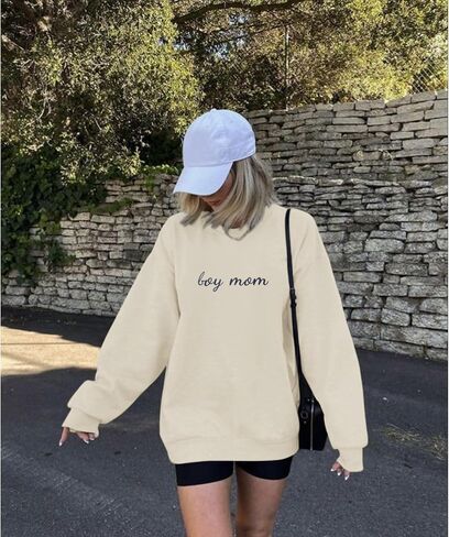 Boy Mom Embroidered Sweatshirt Mama Sweatshirts for Women Mama Life Casual Crewneck Hoodies Oversized Pullover Top in Saudi Arabia