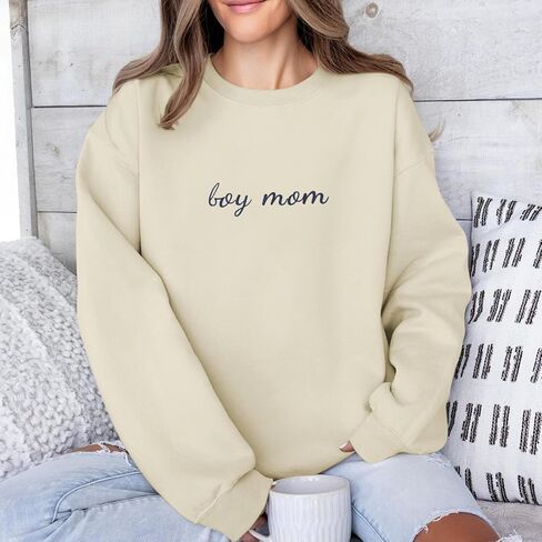 Boy Mom Embroidered Sweatshirt Mama Sweatshirts for Women Mama Life Casual Crewneck Hoodies Oversized Pullover Top in Saudi Arabia