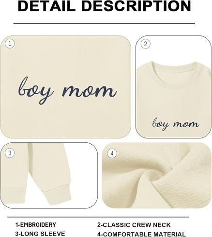Boy Mom Embroidered Sweatshirt Mama Sweatshirts for Women Mama Life Casual Crewneck Hoodies Oversized Pullover Top in Saudi Arabia