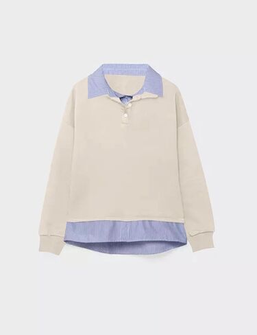 Womens Long Sleeve Polo Shirt 2 in 1 Button Down Collared Patchwork Pullover Top Casual Loose Contrast Fall Outfits in Saudi Arabia