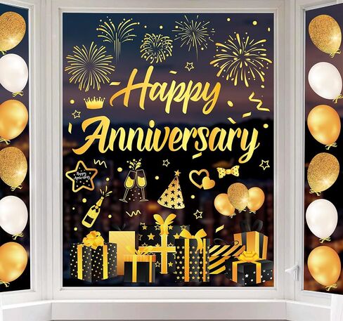 Whaline 6 Sheets New Year Window Clings New Years Eve Window Decal Champagne Firework Double-Sided Golden Yellow Window Stickers Reusable for Home School Office Decor in Saudi Arabia