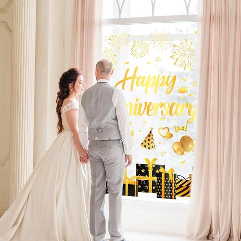 Whaline 6 Sheets New Year Window Clings New Years Eve Window Decal Champagne Firework Double-Sided Golden Yellow Window Stickers Reusable for Home School Office Decor in Saudi Arabia