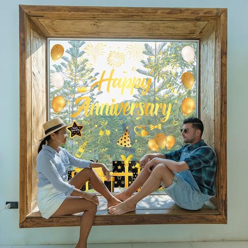 Whaline 6 Sheets New Year Window Clings New Years Eve Window Decal Champagne Firework Double-Sided Golden Yellow Window Stickers Reusable for Home School Office Decor in Saudi Arabia