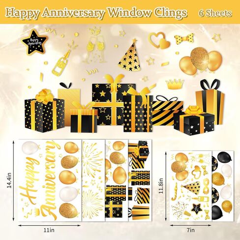 Whaline 6 Sheets New Year Window Clings New Years Eve Window Decal Champagne Firework Double-Sided Golden Yellow Window Stickers Reusable for Home School Office Decor in Saudi Arabia