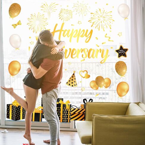 Whaline 6 Sheets New Year Window Clings New Years Eve Window Decal Champagne Firework Double-Sided Golden Yellow Window Stickers Reusable for Home School Office Decor in Saudi Arabia
