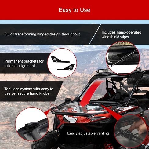 Tusk UTV Folding Glass Windshield with 18" Windshield Wiper Compatible with Polaris RZR Pro XP/Pro XP 4 2020-2024 in Saudi Arabia