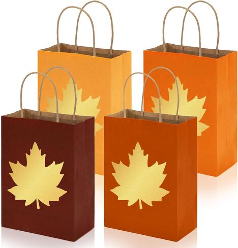 Whaline 24 Pcs Fall Theme Gift Bags Reusable Colorful Treat Bags with Gold Maple Leaf Grocery Shopping Kraft Paper Bags Candy Goodies Bags for Autumn Holiday Wedding Birthday Party Favors Supplies in Saudi Arabia