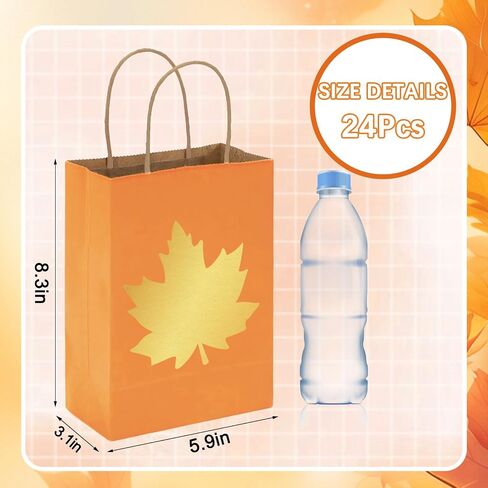 Whaline 24 Pcs Fall Theme Gift Bags Reusable Colorful Treat Bags with Gold Maple Leaf Grocery Shopping Kraft Paper Bags Candy Goodies Bags for Autumn Holiday Wedding Birthday Party Favors Supplies in Saudi Arabia