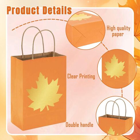 Whaline 24 Pcs Fall Theme Gift Bags Reusable Colorful Treat Bags with Gold Maple Leaf Grocery Shopping Kraft Paper Bags Candy Goodies Bags for Autumn Holiday Wedding Birthday Party Favors Supplies in Saudi Arabia