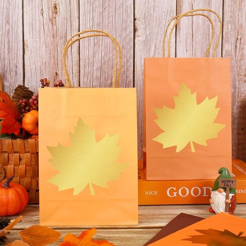Whaline 24 Pcs Fall Theme Gift Bags Reusable Colorful Treat Bags with Gold Maple Leaf Grocery Shopping Kraft Paper Bags Candy Goodies Bags for Autumn Holiday Wedding Birthday Party Favors Supplies in Saudi Arabia