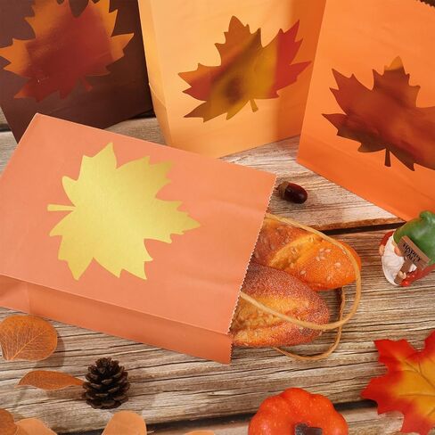 Whaline 24 Pcs Fall Theme Gift Bags Reusable Colorful Treat Bags with Gold Maple Leaf Grocery Shopping Kraft Paper Bags Candy Goodies Bags for Autumn Holiday Wedding Birthday Party Favors Supplies in Saudi Arabia