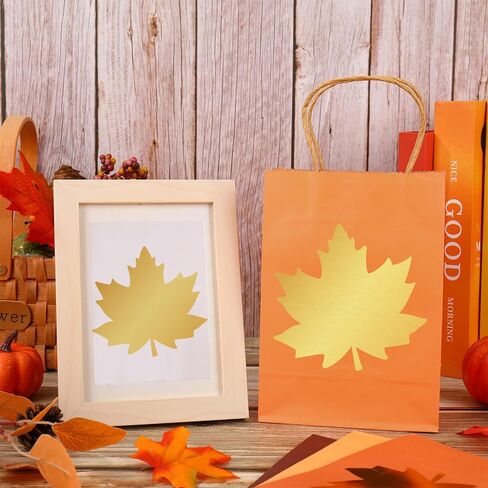 Whaline 24 Pcs Fall Theme Gift Bags Reusable Colorful Treat Bags with Gold Maple Leaf Grocery Shopping Kraft Paper Bags Candy Goodies Bags for Autumn Holiday Wedding Birthday Party Favors Supplies in Saudi Arabia