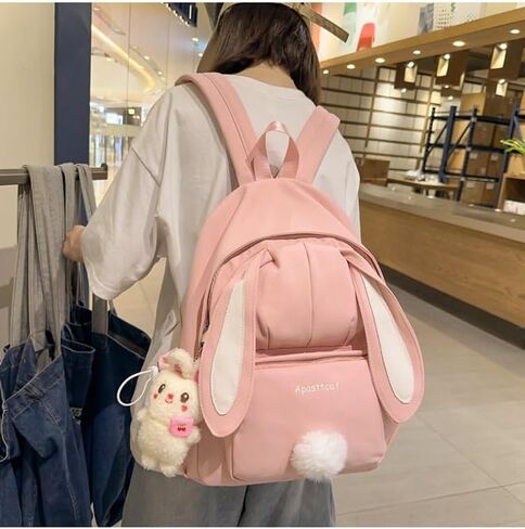 Kawaii Bunny Ear Backpack for Girls Teen Women School Daypack for Travel Bookbag with Cute Pendant (Pink) in Kuwait