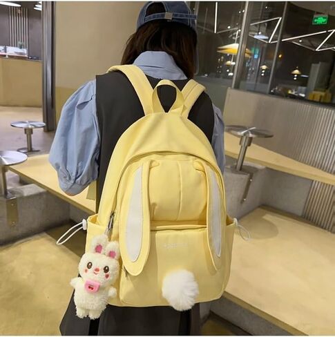 حقيبة ظهر Kawaii Bunny Ear للفتيات المراهقات والنساء حقيبة مدرسية للسفر مع قلادة لطيفة (وردي) in Kuwait