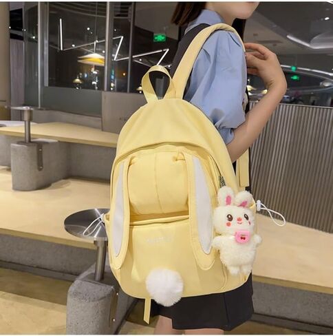 حقيبة ظهر Kawaii Bunny Ear للفتيات المراهقات والنساء حقيبة مدرسية للسفر مع قلادة لطيفة (وردي) in Kuwait