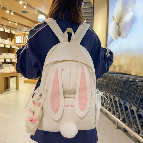 Kawaii Bunny Ear Backpack for Girls Teen Women School Daypack for Travel Bookbag with Cute Pendant (Pink) in Kuwait