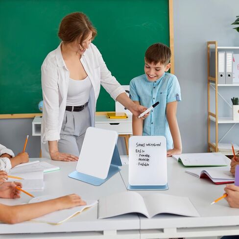 قطعتان من السبورة البيضاء الزجاجية الصغيرة لسطح المكتب مع حامل قابل للعكس، حامل سبورة بيضاء بيضاء قابلة للمسح الجاف من الزجاج الشفاف، حامل سبورة بيضاء صغيرة مع علامتين للمنزل والمكتب والمدرسة مقاس 8 × 6 بوصة in Kuwait