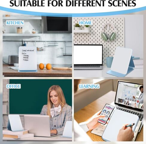 قطعتان من السبورة البيضاء الزجاجية الصغيرة لسطح المكتب مع حامل قابل للعكس، حامل سبورة بيضاء بيضاء قابلة للمسح الجاف من الزجاج الشفاف، حامل سبورة بيضاء صغيرة مع علامتين للمنزل والمكتب والمدرسة مقاس 8 × 6 بوصة in Kuwait