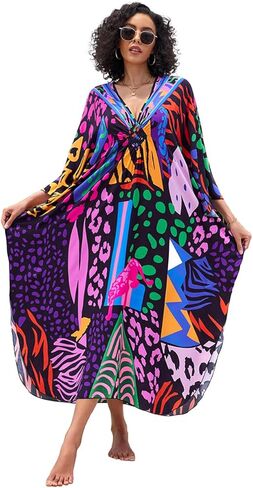 Plus Size Kaftan Dresses for Women Loose Batwing Sleeve Bathing Suit Cover Up Lightweight Loungewear in Kuwait