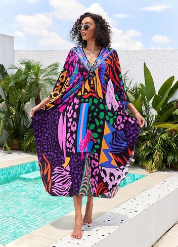 Plus Size Kaftan Dresses for Women Loose Batwing Sleeve Bathing Suit Cover Up Lightweight Loungewear in Kuwait