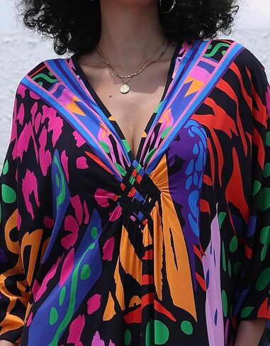 Plus Size Kaftan Dresses for Women Loose Batwing Sleeve Bathing Suit Cover Up Lightweight Loungewear in Kuwait