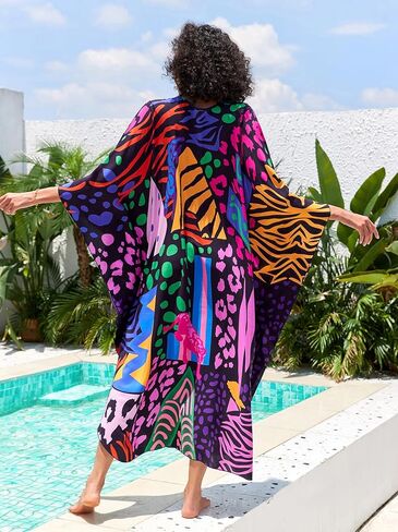 Plus Size Kaftan Dresses for Women Loose Batwing Sleeve Bathing Suit Cover Up Lightweight Loungewear in Kuwait