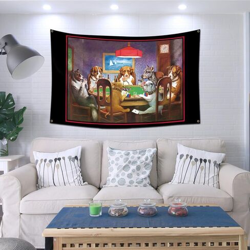 الكلاب لعب البوكر مضحك العلم نسيج (3x5ft، 150D بولي، لون حية) الجدار شنقا راية العلم لمحبي جدار Deor غرفة المعيشة النوم in Kuwait