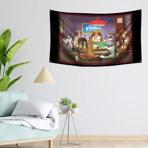 الكلاب لعب البوكر مضحك العلم نسيج (3x5ft، 150D بولي، لون حية) الجدار شنقا راية العلم لمحبي جدار Deor غرفة المعيشة النوم in Kuwait