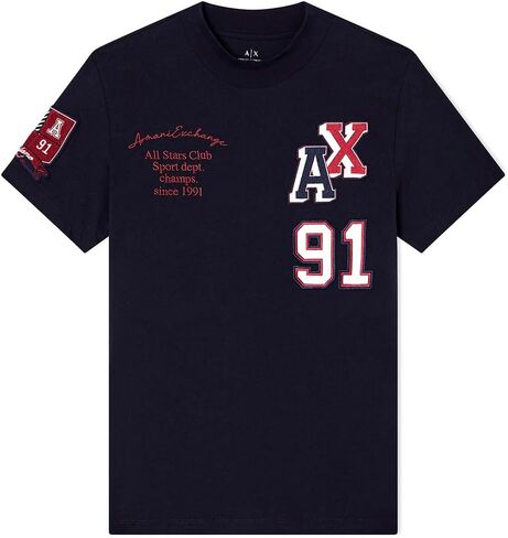 Armani Exchange Mens Multi Logo Embroidered Tee in Saudi Arabia