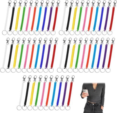 50 Pcs Coil Lanyard Bulk Retractable Spring Spiral Wrist Coil Key Chains Stretchy Key Ring Safety Anti Lost Spiral Cord Keychain with Lobster Clasp for Purse Keys Wallet Cellphone in Saudi Arabia