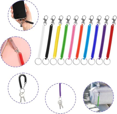50 Pcs Coil Lanyard Bulk Retractable Spring Spiral Wrist Coil Key Chains Stretchy Key Ring Safety Anti Lost Spiral Cord Keychain with Lobster Clasp for Purse Keys Wallet Cellphone in Saudi Arabia