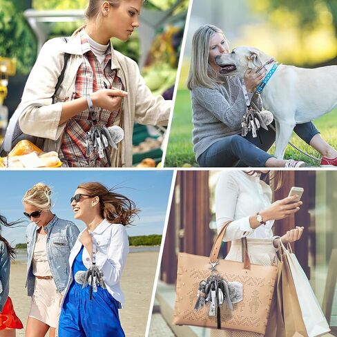 مجموعة سلاسل مفاتيح أمان مطورة للنساء، منبه شخصي، حزام معصم، حامل بطاقات، بوم بوم، مجموعة سلاسل مفاتيح للنساء والفتيات (17 قطعة، رمادي) in Kuwait