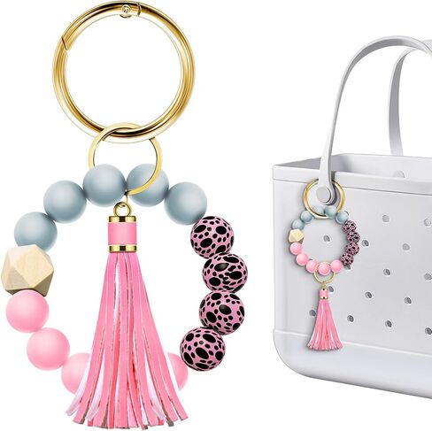 Tote Bag Charm Compatible with Bogg Bag Accessories, Bead Tassel Beach keychain Wrist Leopard Purse Charm Girl Women in Kuwait