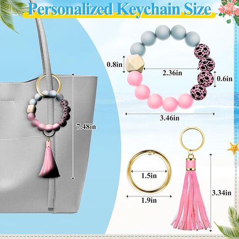 Tote Bag Charm Compatible with Bogg Bag Accessories, Bead Tassel Beach keychain Wrist Leopard Purse Charm Girl Women in Kuwait