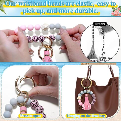 Tote Bag Charm Compatible with Bogg Bag Accessories, Bead Tassel Beach keychain Wrist Leopard Purse Charm Girl Women in Kuwait