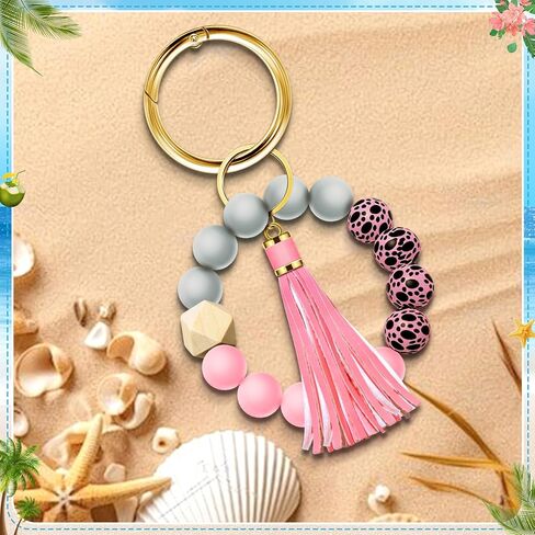 Tote Bag Charm Compatible with Bogg Bag Accessories, Bead Tassel Beach keychain Wrist Leopard Purse Charm Girl Women in Kuwait