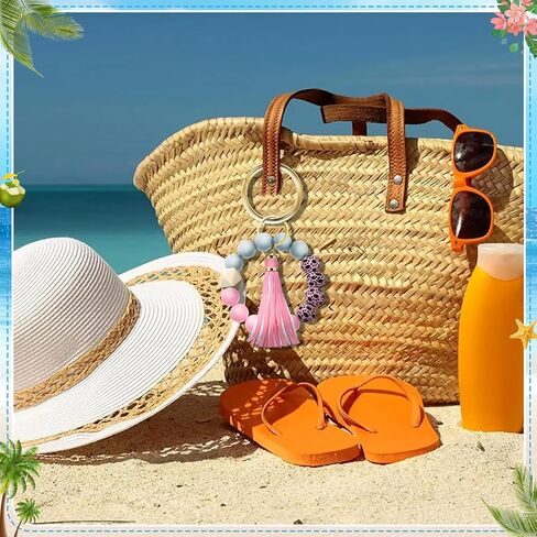 Tote Bag Charm Compatible with Bogg Bag Accessories, Bead Tassel Beach keychain Wrist Leopard Purse Charm Girl Women in Kuwait