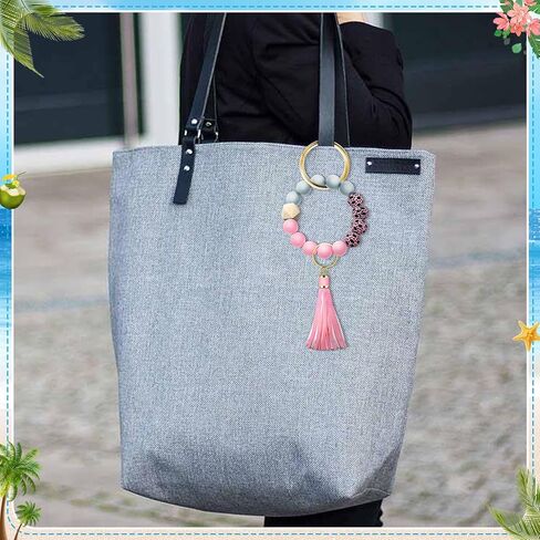Tote Bag Charm Compatible with Bogg Bag Accessories, Bead Tassel Beach keychain Wrist Leopard Purse Charm Girl Women in Kuwait
