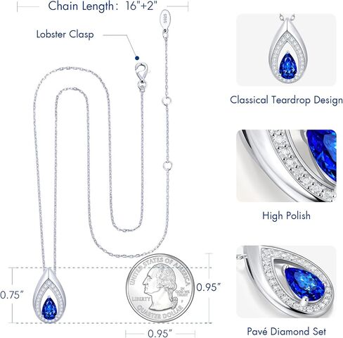 Kstyle 14K/الذهب الأبيض المويسانتي/الزمرد/حجر الميلاد قلادة قلادة للنساء، زوجة ابنة أمي الجدة هدية، مجوهرات عيد ميلاد لها (925 قاعدة من الفضة الاسترليني) غير مشوهة 16"+2" in Kuwait