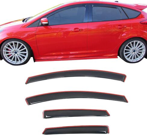 IKON MOTORSPORTS in Channel Window Visors Compatible with 2012-2018 Ford Focus 4-Door Sedan & 5-Door Hatchback, Slim Style Acrylic Smoke Rain Guards, Side Window Wind Deflectors 4PCS in Saudi Arabia