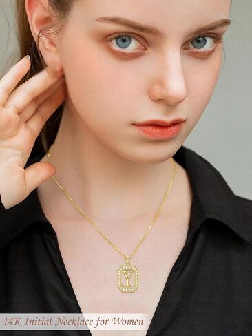 14k Gold Initial Necklaces, 14k Solid Gold Initial Letter Moissanite Pendant Necklace Jewelry for Women Her Gifts Birthday Graduation Mothers Day Christmas in Kuwait
