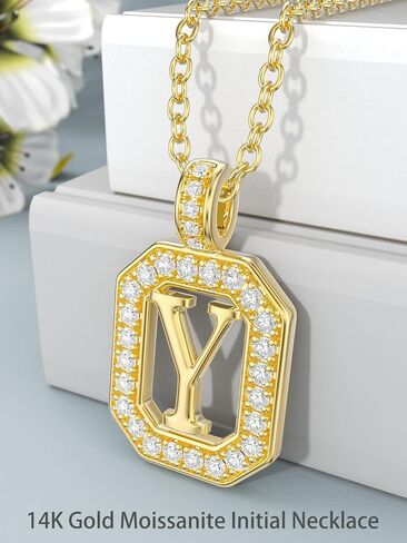 14k Gold Initial Necklaces, 14k Solid Gold Initial Letter Moissanite Pendant Necklace Jewelry for Women Her Gifts Birthday Graduation Mothers Day Christmas in Kuwait