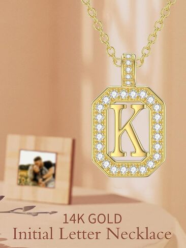 14k Gold Initial Necklaces, 14k Solid Gold Initial Letter Moissanite Pendant Necklace Jewelry for Women Her Gifts Birthday Graduation Mothers Day Christmas in Kuwait