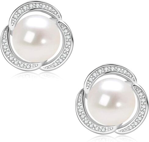 أقراط اللؤلؤ للنساء من لؤلؤ المياه العذبة الأبيض المزروع مع زركونيا مكعب هدايا مجوهرات لعيد الميلاد وعيد الأم وعيد الأم لها in Kuwait