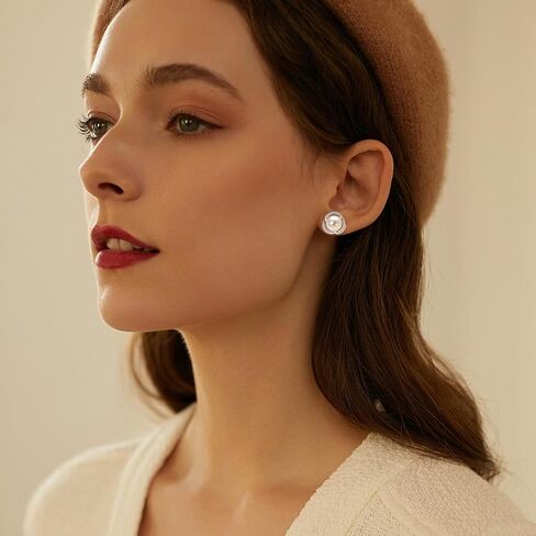 أقراط اللؤلؤ للنساء من لؤلؤ المياه العذبة الأبيض المزروع مع زركونيا مكعب هدايا مجوهرات لعيد الميلاد وعيد الأم وعيد الأم لها in Kuwait